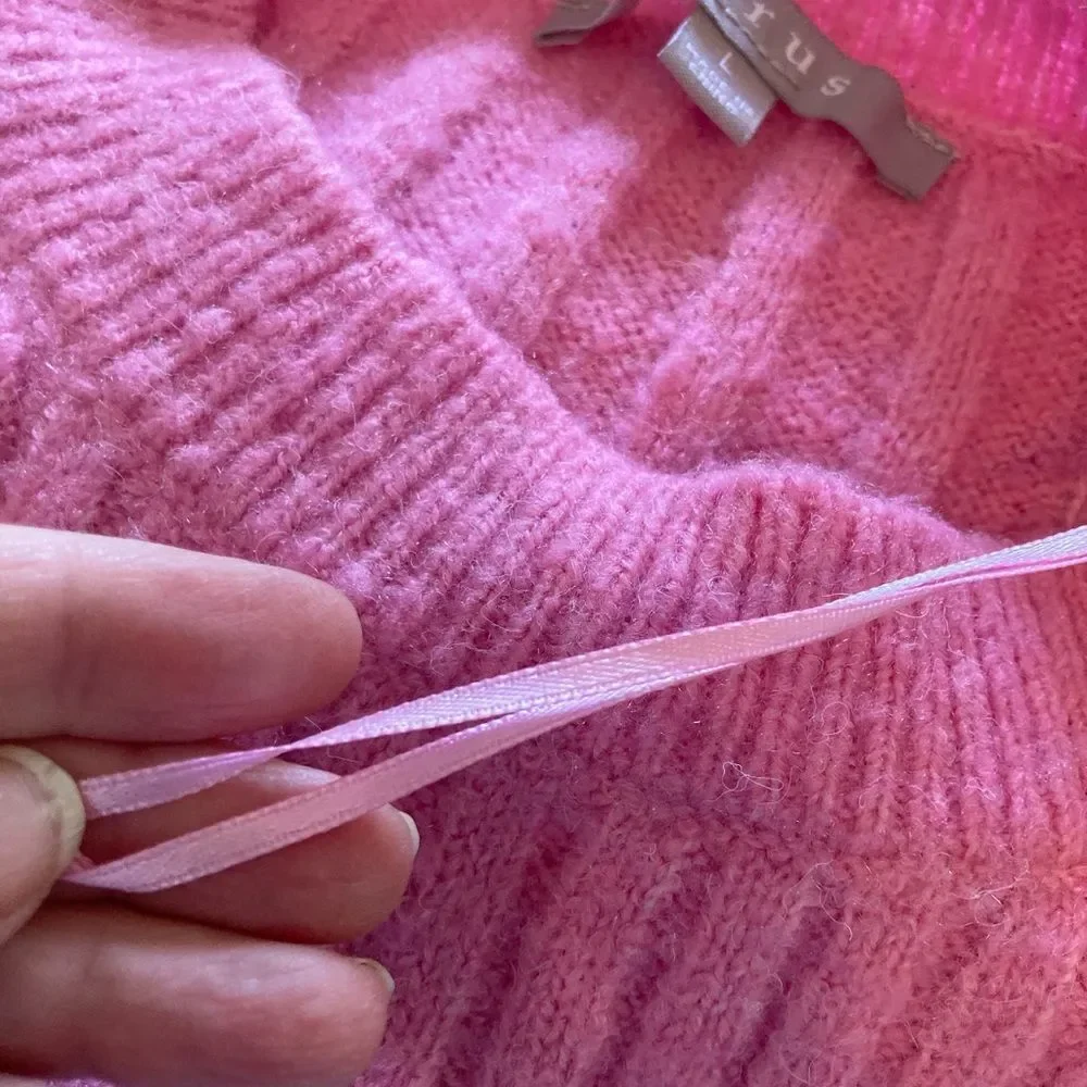 Pink Ribbed Crew Neck Sweater - Picture 6 of 8